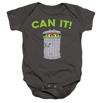 Charcoal baby bodysuit with Sesame Street Can It Oscar graphic