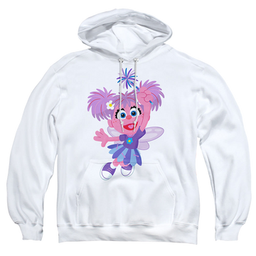 White pullover hoodie with Sesame Street Furry Friends Forever! Abby Cadabby graphic