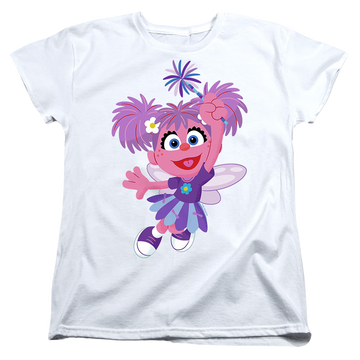 White women's t-shirt with Sesame Street Furry Friends Forever! Abby Cadabby graphic