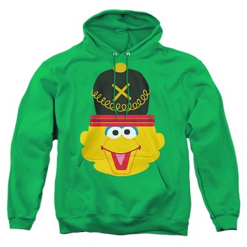 Kelly green pullover hoodie with Sesame Street Christmas Nutcracker Big Bird graphic