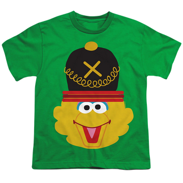 Kelly green youth t-shirt for ages 8 to 12 with Sesame Street Christmas Nutcracker Big Bird graphic