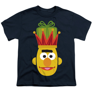 Navy youth t-shirt for ages 8 to 12 with Sesame Street Christmas Nutcracker Bert graphic