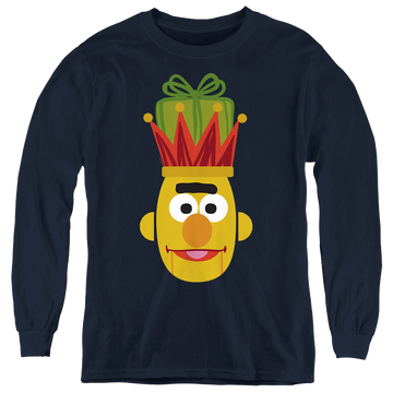 Navy youth long sleeve t-shirt with Sesame Street Christmas Nutcracker Bert graphic