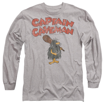 Athletic heather men's long sleeve t-shirt with Wacky Races Captain Caveman 1 graphic