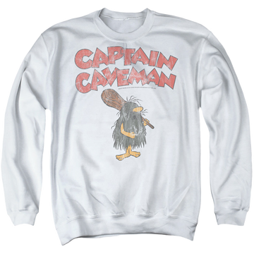 White men's crewneck sweatshirt with Wacky Races Captain Caveman 2 graphic