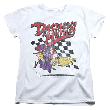 White women's t-shirt with Wacky Races Dastardly & Muttley 2 graphic
