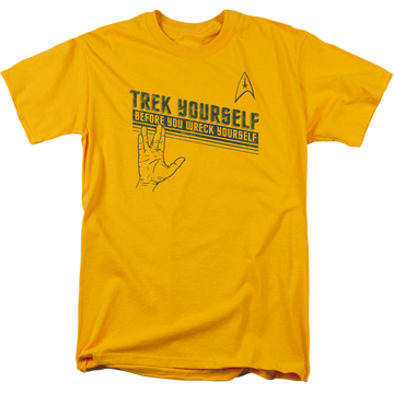 Gold men's regular fit t-shirt with Star Trek The Original Series Trek Yourself graphic