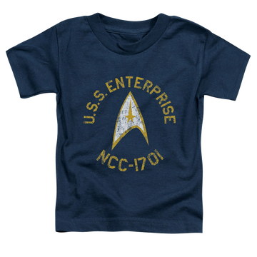 Navy kid's t-shirt for ages 4 to 7 with Star Trek The Original Series Collegiate graphic