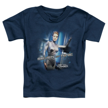 Navy kid's t-shirt for ages 4 to 7 with Star Trek Voyager Seven Of Nine graphic