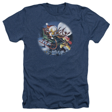 Navy men's heather t-shirt with Garfield Moonlight Ride graphic