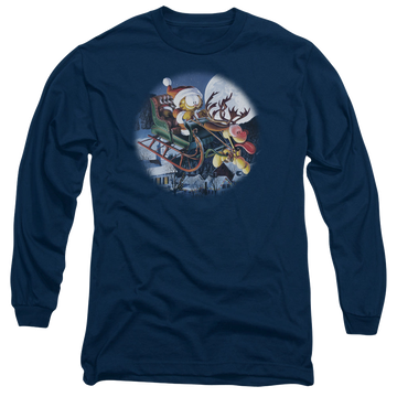 Navy men's long sleeve t-shirt with Garfield Moonlight Ride graphic