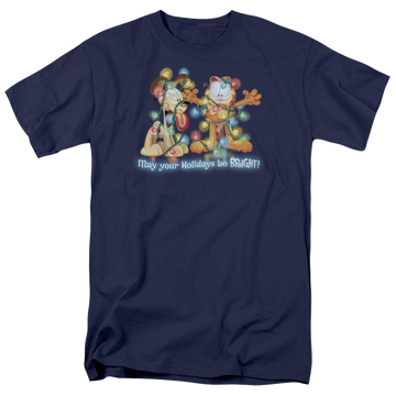 Navy men's regular fit t-shirt with Garfield Bright Holidays graphic