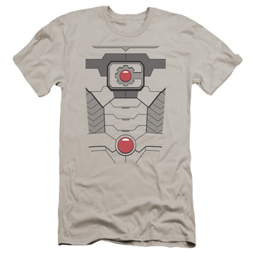 Silver men's premium slim fit t-shirt with DC Comics More DC Characters Cyborg Uniform graphic