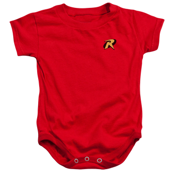 Red baby bodysuit with Batman Robin Logo graphic