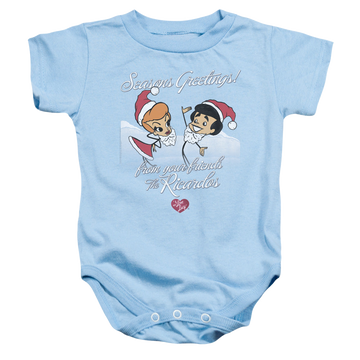 Light blue baby bodysuit with I Love Lucy Animated Christmas graphic