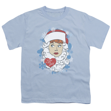 Light blue youth t-shirt for ages 8 to 12 with I Love Lucy Beard Flakes graphic