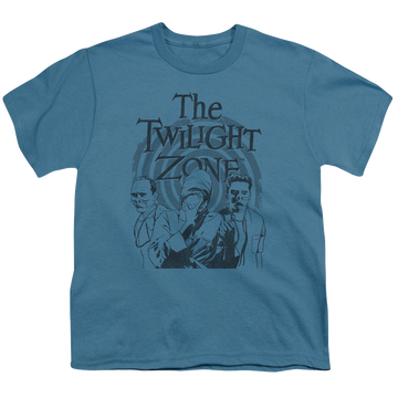 Slate youth t-shirt for ages 8 to 12 with The Twilight Zone Beholder graphic