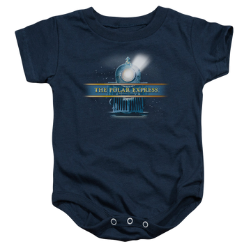 Navy baby bodysuit with Polar Express Rain Logo graphic