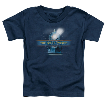 Navy kid's t-shirt for ages 4 to 7 with Polar Express Rain Logo graphic
