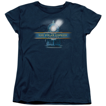Navy women's t-shirt with Polar Express Rain Logo graphic