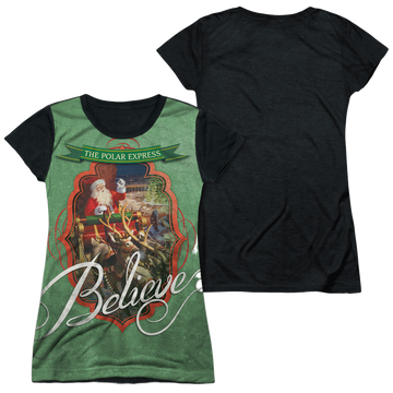 Polar Express Santa juniors black back t-shirt