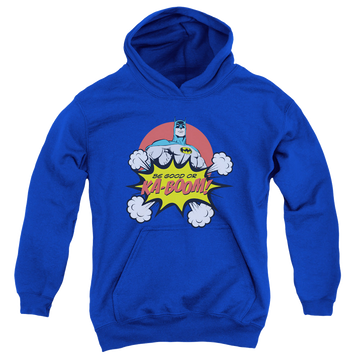 Royal youth hoodie for ages 8 to 12 with DC Batman Kaboom graphic