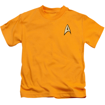 Gold kid's t-shirt for ages 4 to 7 with Star Trek The Original Series Command Uniform graphic