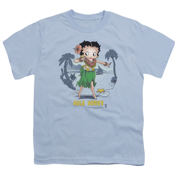 Light blue youth t-shirt for ages 8 to 12 with Betty Boop Hula Honey graphic