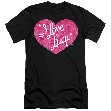Black men's premium slim fit t-shirt with I Love Lucy Floral Logo graphic