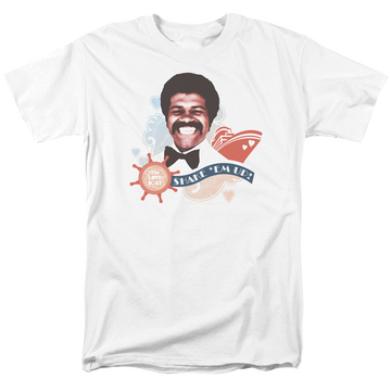 White men's regular fit t-shirt with The Love Boat Shake Em Up graphic
