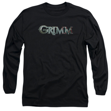 Black men's long sleeve t-shirt with Grimm Bloody Logo graphic