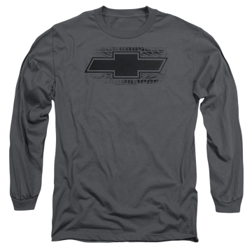 Charcoal men's long sleeve t-shirt with Chevrolet Bowtie Burnout graphic
