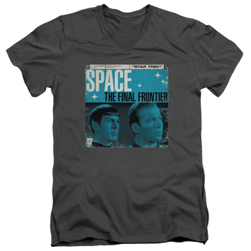 Charcoal men's v-neck t-shirt with Star Trek The Original Series Final Frontier Cover graphic