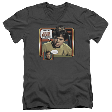 Charcoal men's v-neck t-shirt with Star Trek The Original Series Enemy Wessel graphic
