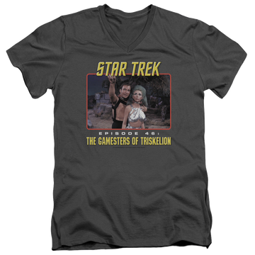 Charcoal men's v-neck t-shirt with Star Trek The Original Series Episode 46 graphic