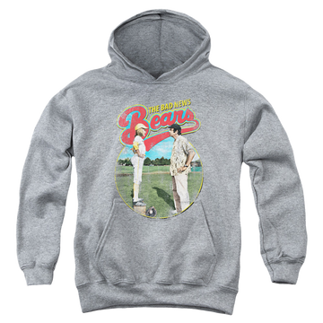 Athletic heather youth hoodie for ages 8 to 12 with The Bad News Bears Vintage graphic