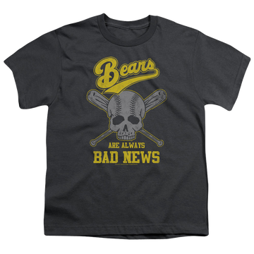 Charcoal youth t-shirt for ages 8 to 12 with The Bad News Bears Always Bad News graphic