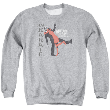 Athletic heather men's crewneck sweatshirt with Hai Karate Name graphic