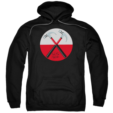 Black pullover hoodie with Roger Waters Hammers graphic