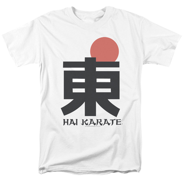 White men's regular fit t-shirt with Hai Karate Logo graphic