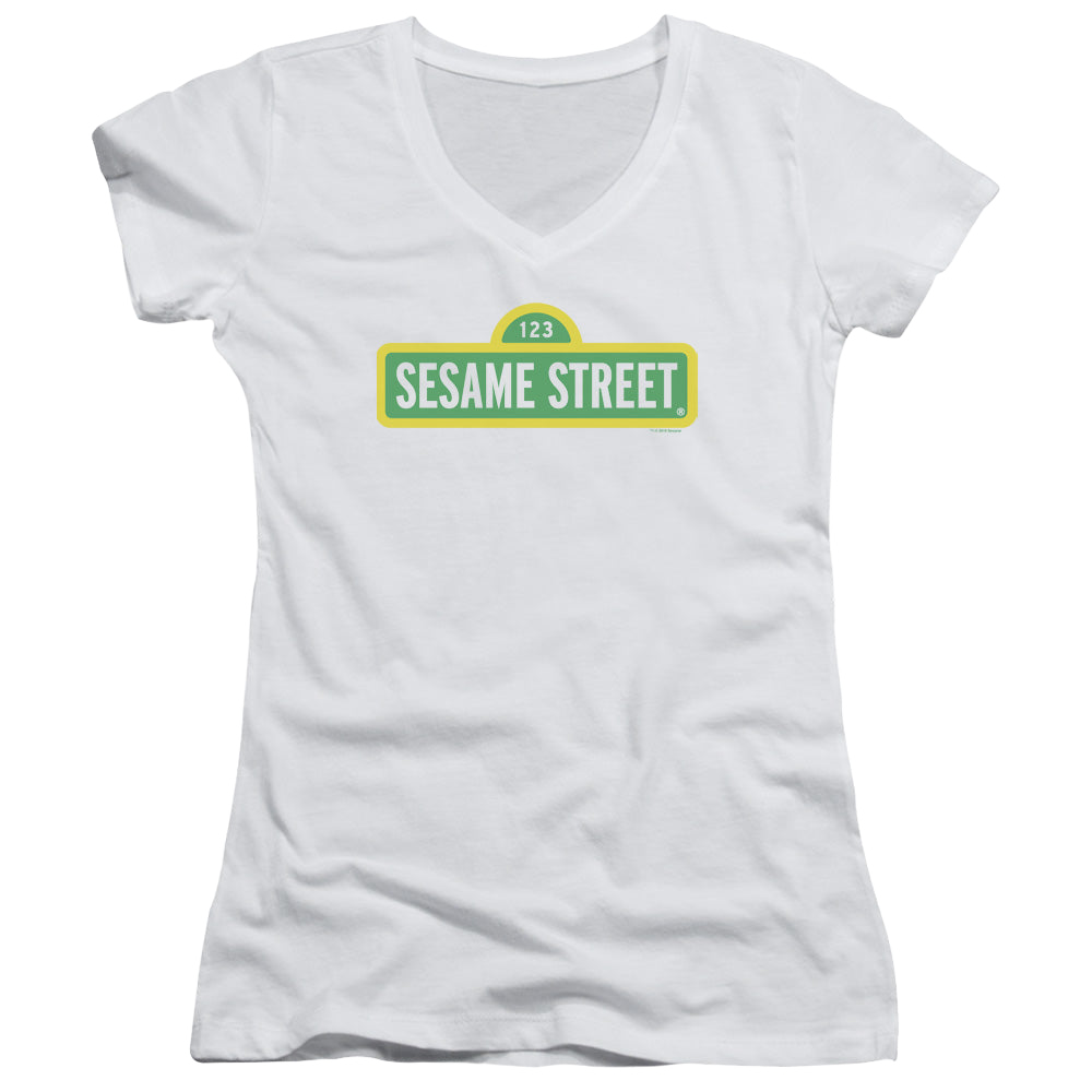 Sesame Street Logo - Juniors V-Neck T-Shirt Juniors V-Neck T-Shirt Sesame Street