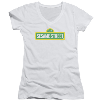 Sesame Street Logo - Juniors V-Neck T-Shirt Juniors V-Neck T-Shirt Sesame Street
