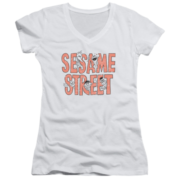 Sesame Street In Letters - Juniors V-Neck T-Shirt Juniors V-Neck T-Shirt Sesame Street