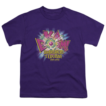 Purple youth t-shirt for ages 8 to 12 with Dubble Bubble Ka Boom graphic