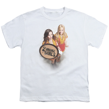 White youth t-shirt for ages 8 to 12 with 2 Broke Girls Tips Really graphic