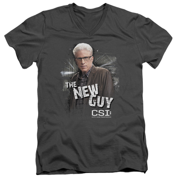 Charcoal men's v-neck t-shirt with CSI The New Guy graphic