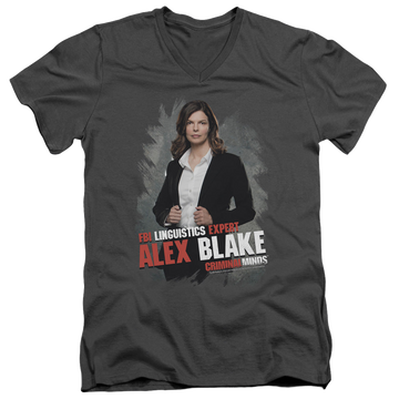 Charcoal men's v-neck t-shirt with Criminal Minds Alex Blake graphic