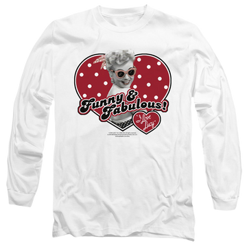 White men's long sleeve t-shirt with I Love Lucy Funny & Fabulous graphic
