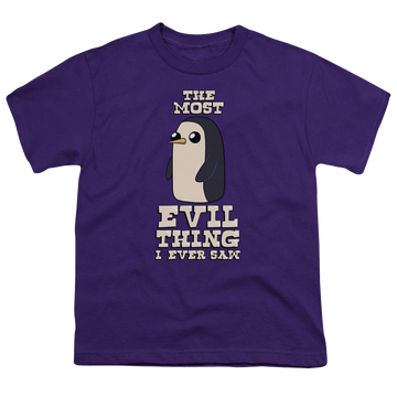 Purple youth t-shirt for ages 8 to 12 with Adventure Time Evil Thing graphic