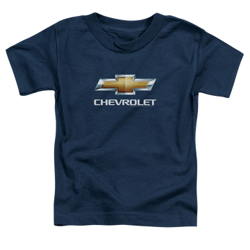 Navy toddler t-shirt with Chevrolet Chevy Bowtie Stacked graphic